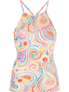 Love Moschino Thin Straps Allover Multicolor Top In Orange