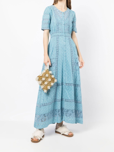 Loveshackfancy Kylen Crochet-trimmed Polka Dot Cotton-voile Maxi Dress In Blue