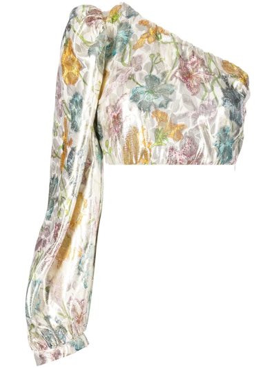 Hayley Menzies Shimmering Bonita Silk Jacquard One Sleeve Top In Mehrfarbig