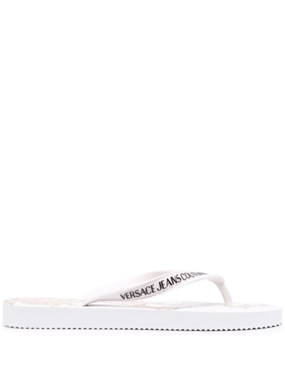 Versace Jeans Couture Garland Logo-print Flip Flops In White