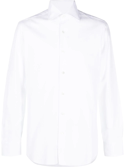 Barba Napoli Long-sleeve Poplin Shirt In White