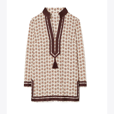 Tory Burch Printed Tory Tunic In Curly Ditsy Logo