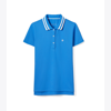 Tory Sport Tory Burch Performance Piqué Pleated Collar Polo In Vintage Blue/snow White