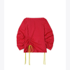 Tory Burch Gathered Checked Silk Top In Red / White
