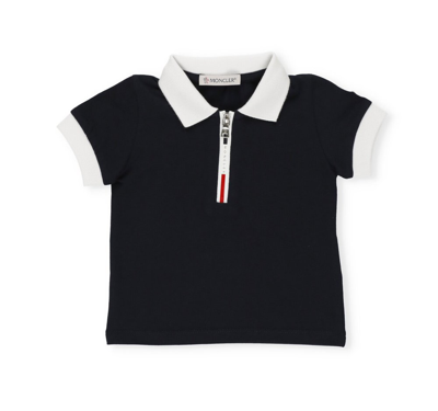 Moncler Babies'  Enfant Logo Detailed Zipped Polo Shirt In Blue
