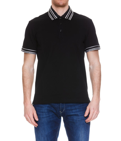 Versace Striped-edge Polo Shirt In Black