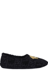 VERSACE VERSACE LOGO EMBROIDERED ROUND TOE SLIPPERS