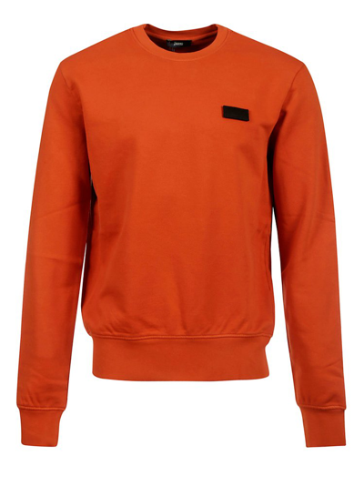 Herno Felpa Garment Dyed Sweater Con Patch In Orange