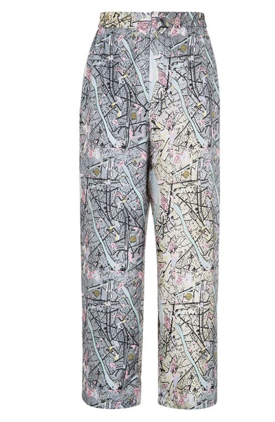 Fendi Map Print Silk Trousers In Grey