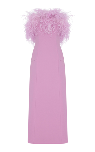 Ila Alanis - Strapless Midi Dress With Feathers In Purple