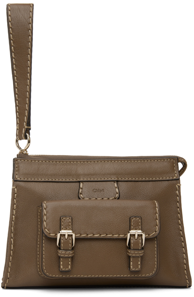 Chloé Taupe Small Edith Clutch In 23q Army Green