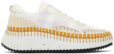 Chloé Nama Blanket-stitch Recycled-mesh Trainers In Blanc