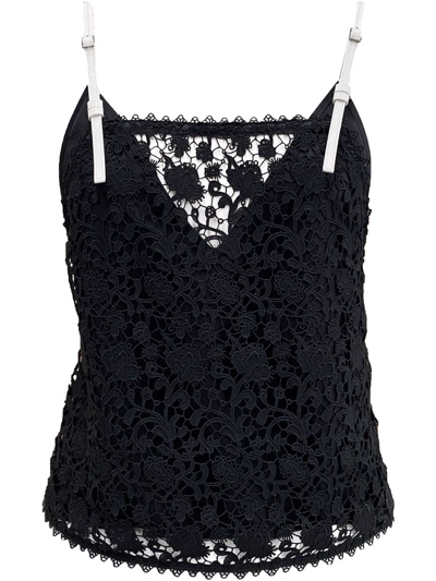 Jw Anderson Two-tone Leather-trimmed Corded Lace Camisole In Black