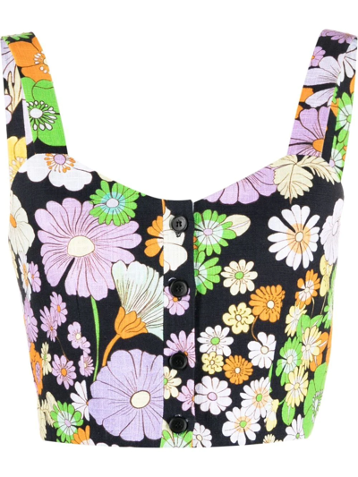 Maje 70s Floral Print Crop Top In Black Flower Power /