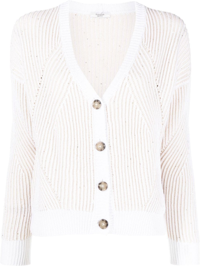 Peserico Ribbed Cotton Cardigan In Weiss