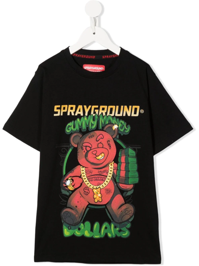 Sprayground Kid Teddy Bear-motif Cotton T-shirt In Schwarz
