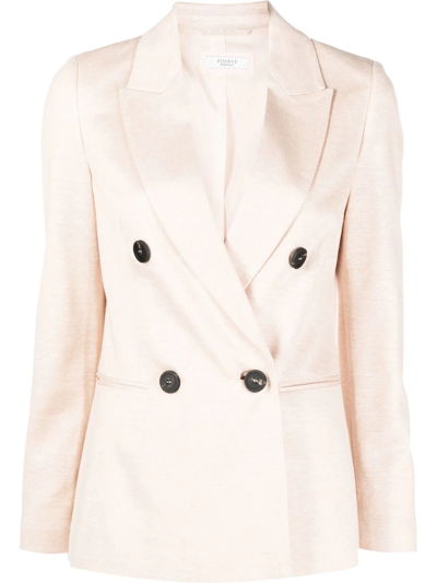 Peserico Logo-plaque Double-breasted Blazer In Nude