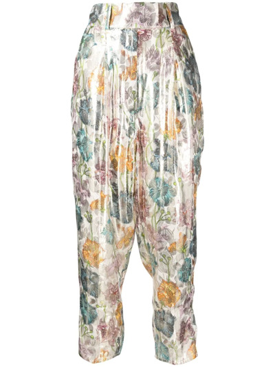 Hayley Menzies Shimmering Bonita Silk Jacquard Tailored Trousers In Mehrfarbig