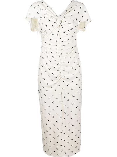 Self-portrait Polka Print Jersey Off-shoulder Midi Dress In Ivory