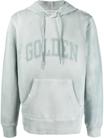 Golden Goose Washed Logo Print Hoodie In Grau
