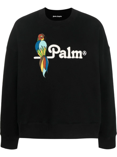 Palm Angels Parrot Logo印花圆领卫衣 In Black