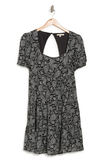 Tash And Sophie Square Neck Puff Sleeve Dress In Black/ Ivory