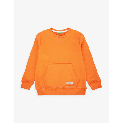 Benetton Kids' Kangaroo-pocket Organic-cotton Sweatshirt 4-14years In Orange