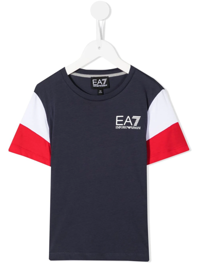 Ea7 Teen Colour-block Logo-print T-shirt In Blue
