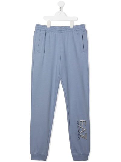 Ea7 Teen Logo-print Track Trousers In Blue