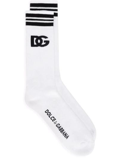 Dolce & Gabbana Jacquard Logo Socks In White