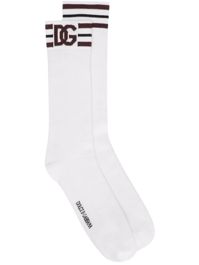 Dolce & Gabbana Logo Knit Stretch-cotton Socks In White