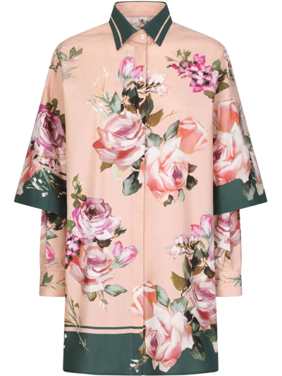 Dolce & Gabbana Floral-print Longline Shirt In Pink