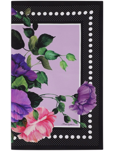 Dolce & Gabbana Floral-print Cotton Scarf In Lavender