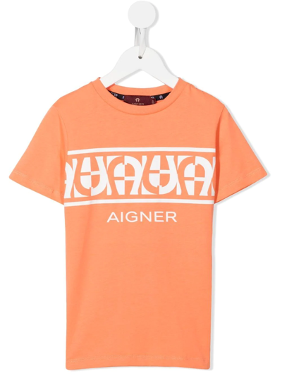 Aigner Kids' Logo-print T-shirt In Orange