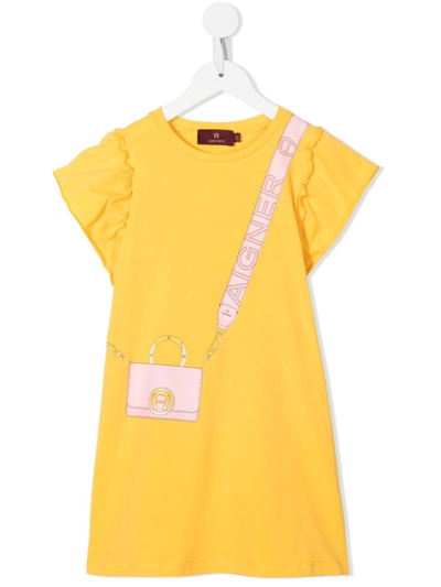 Aigner Kids' Bag-print T-shirt Dress In Yellow