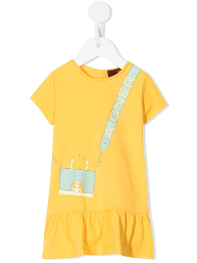 Aigner Babies' 包袋印花t恤式连衣裙 In Yellow
