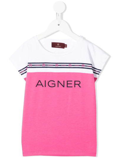 Aigner Kids' Colour-block Logo-stripe T-shirt In White