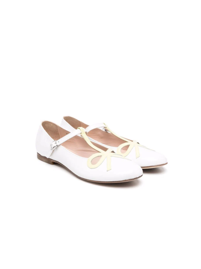 Gallucci Kids' Bow-detail Patent-leather Ballerina Shoes In White