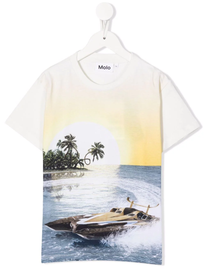 Molo Kids' Graphic-print Short-sleeved T-shirt In Yellow