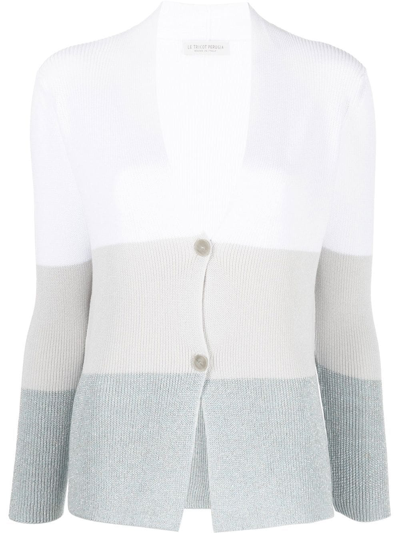Le Tricot Perugia Colourblock V-neck Cardigan In Weiss