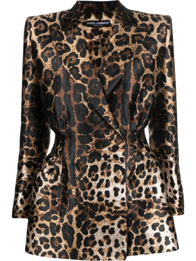 Dolce & Gabbana Leopard Print Double-breasted Blazer In Black