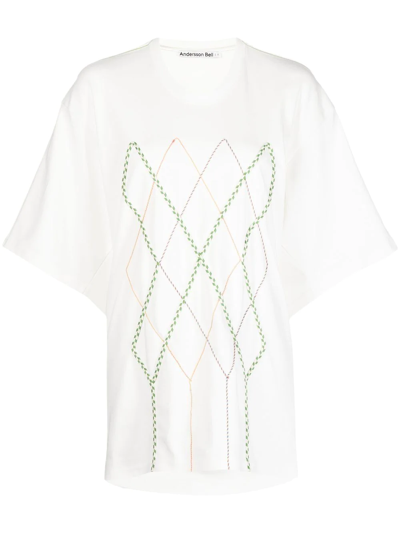 Andersson Bell Argyle String Embroidery Oversize T-shirt In White