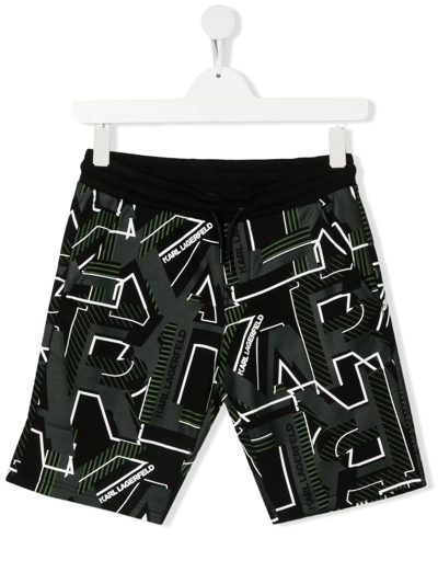 Karl Lagerfeld Kids' Logo-print Cotton Shorts In Black