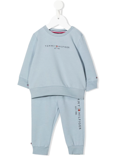 Tommy Hilfiger Junior Babies' Logo-print Cotton Tracksuit Set In Blue