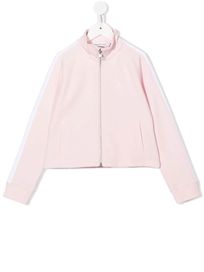 Calvin Klein Kids' Striped-edge Cotton-blend Track Jacket In Pink