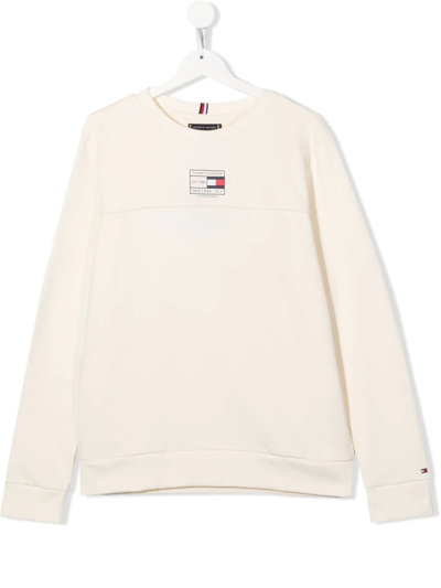 Tommy Hilfiger Junior Kids' Logo-print Organic-cotton Sweatshirt In Neutrals