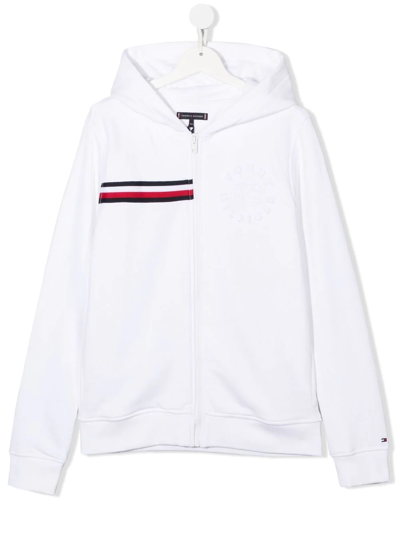 Tommy Hilfiger Junior Teen Logo-print Zip-up Hoodie In White