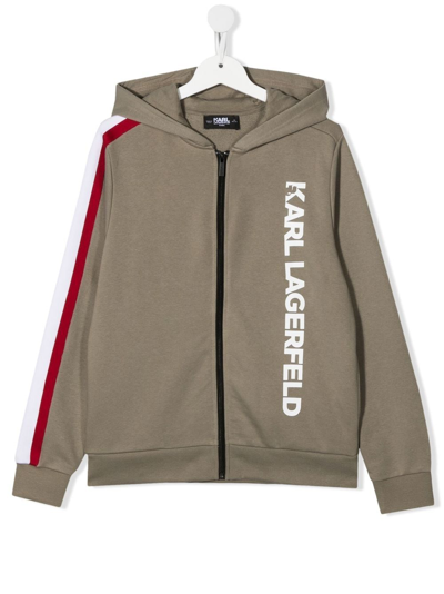 Karl Lagerfeld Kids' Logo-print Zip-up Hoodie In Green