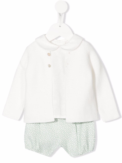 Paz Rodriguez Babies' Knit-cardigan Bloomer Set In White