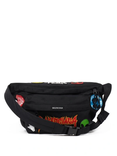 Balenciaga Xxl Explorer Belt Bag With Patch Embellishments In Black